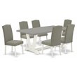 Pemberly Row 7-Piece Dining Set with White Table and Dark Shitake Chairs