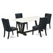 Pemberly Row 5-Piece Dining Table Set in Black with Linen Fabric Chairs