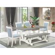 Pemberly Row 6-Piece Dining Set with Bench in Linen White and Baby Blue