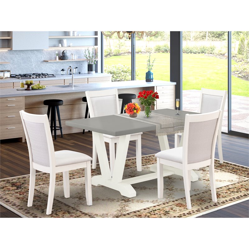 Pemberly Row 5-Piece Acacia Wood Dining Set in Cement and Cream