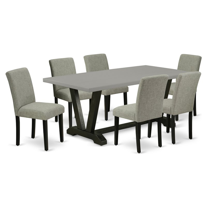 Pemberly Row 7-Piece Wood Dining Table Set in Black and Shitake