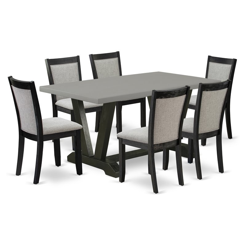 Pemberly Row 7-Piece Acacia Wood Dining Set in Cement and Black Finish
