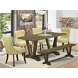 Pemberly Row 6-Piece Wood Kitchen Table Set in Jacobean Brown and Limelight