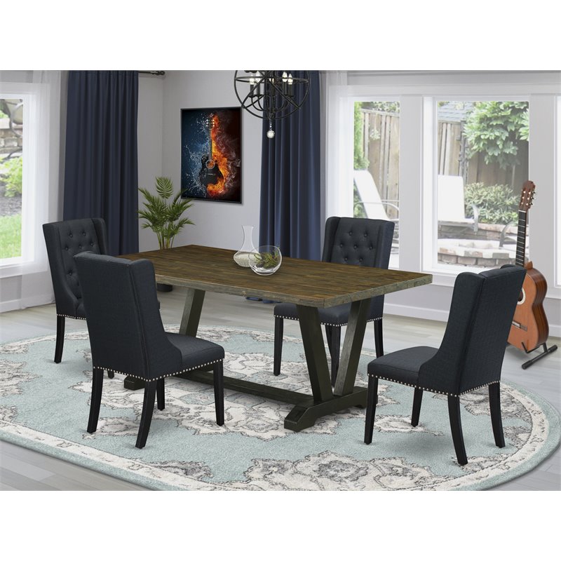 Pemberly Row 5-Piece Wood Dining Set with Fabric Chairs in Black Finish