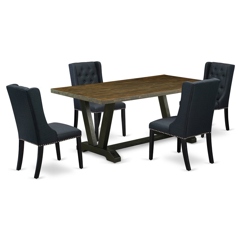 Pemberly Row 5-Piece Wood Dining Set with Fabric Chairs in Black Finish