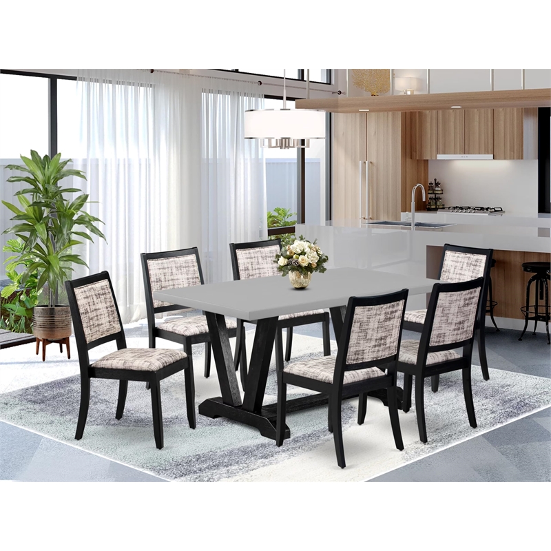 Pemberly Row 7-Piece Wood Kitchen Table Set with Cement Top and Chairs