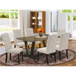 Pemberly Row 7-Piece Wood Dining Set with Khaki Linen Chairs