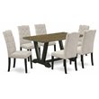 Pemberly Row 7-Piece Wood Dining Set with Khaki Linen Chairs