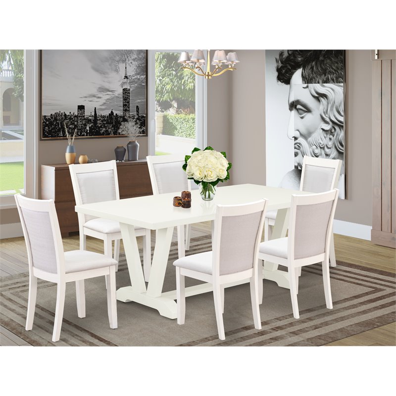 Pemberly Row 7-Piece Rubberwood Dining Set with Cream Linen Upholstery