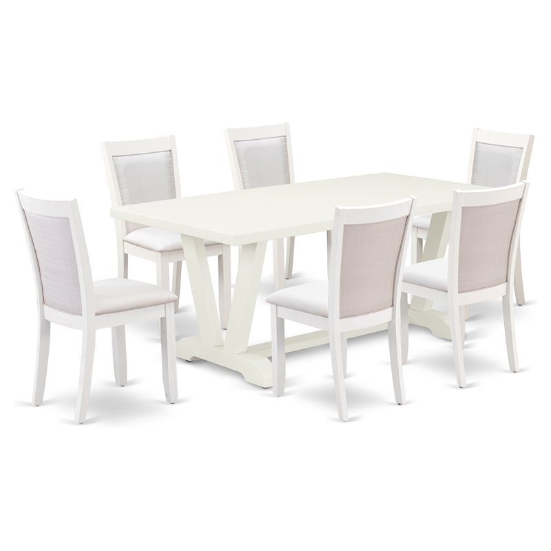 Pemberly Row 7-Piece Rubberwood Dining Set with Cream Linen Upholstery