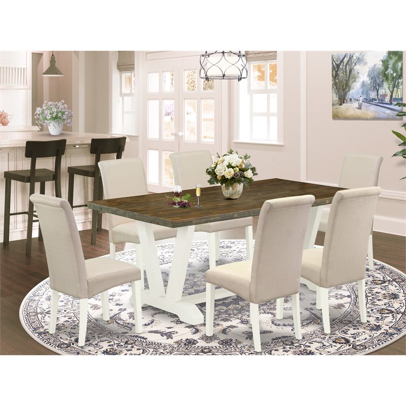 Pemberly Row 7-Piece Wood Dining Table Set in White and Cream