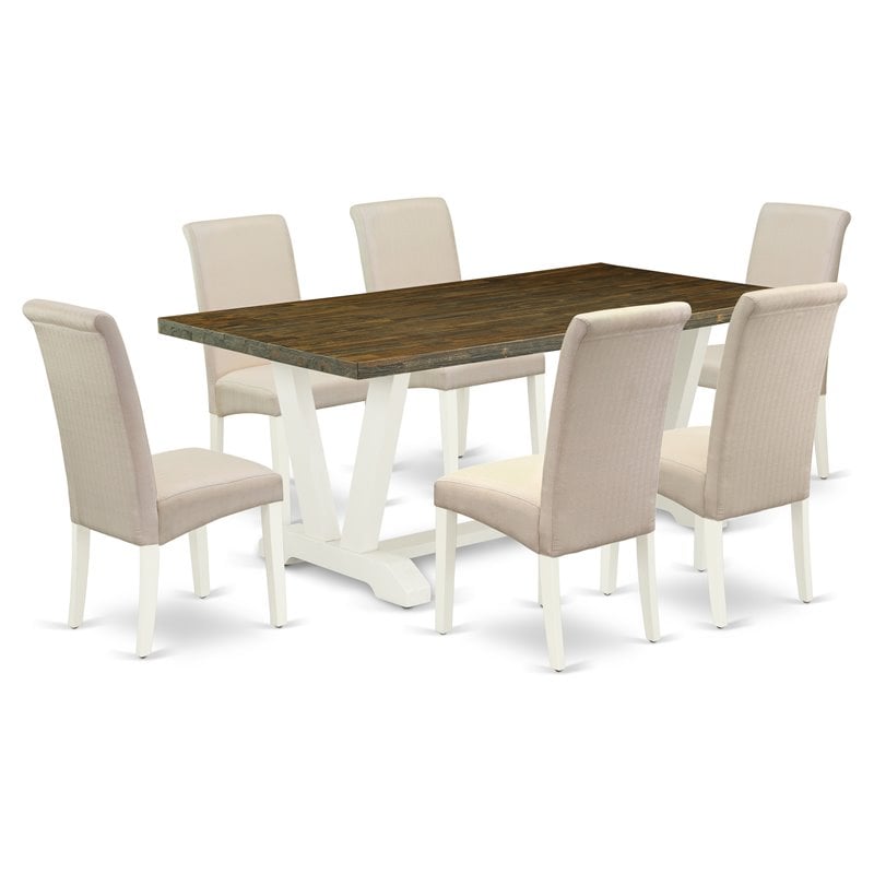 Pemberly Row 7-Piece Wood Dining Table Set in White and Cream