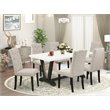 Pemberly Row 7-Piece Wood Kitchen Set with Parson Chairs in Doeskin Gray