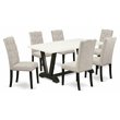 Pemberly Row 7-Piece Wood Kitchen Set with Parson Chairs in Doeskin Gray