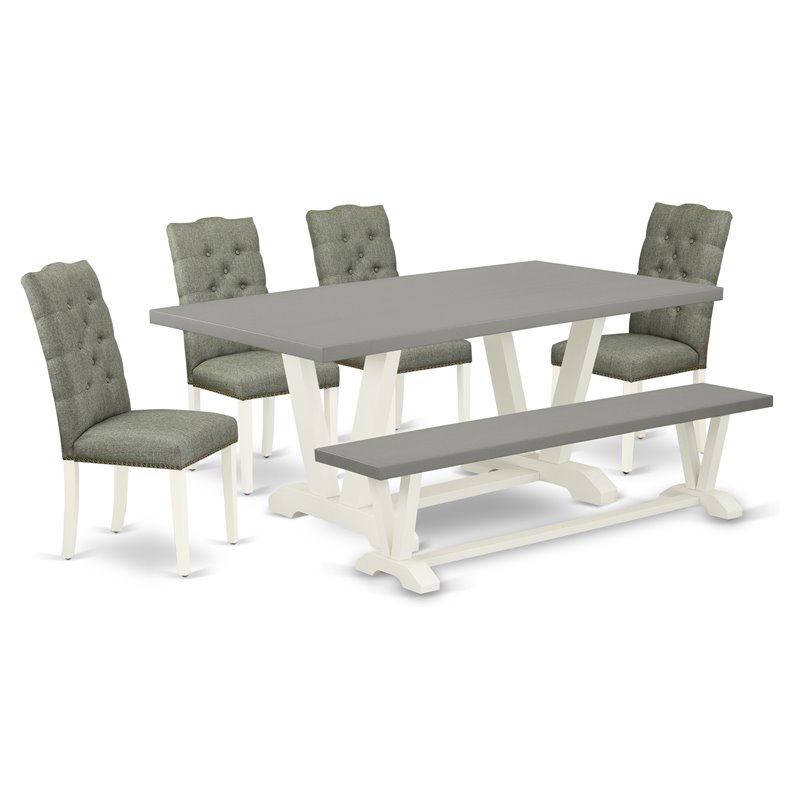 Pemberly Row 6-Piece Wood Dining Room Table Set in White and Smoke