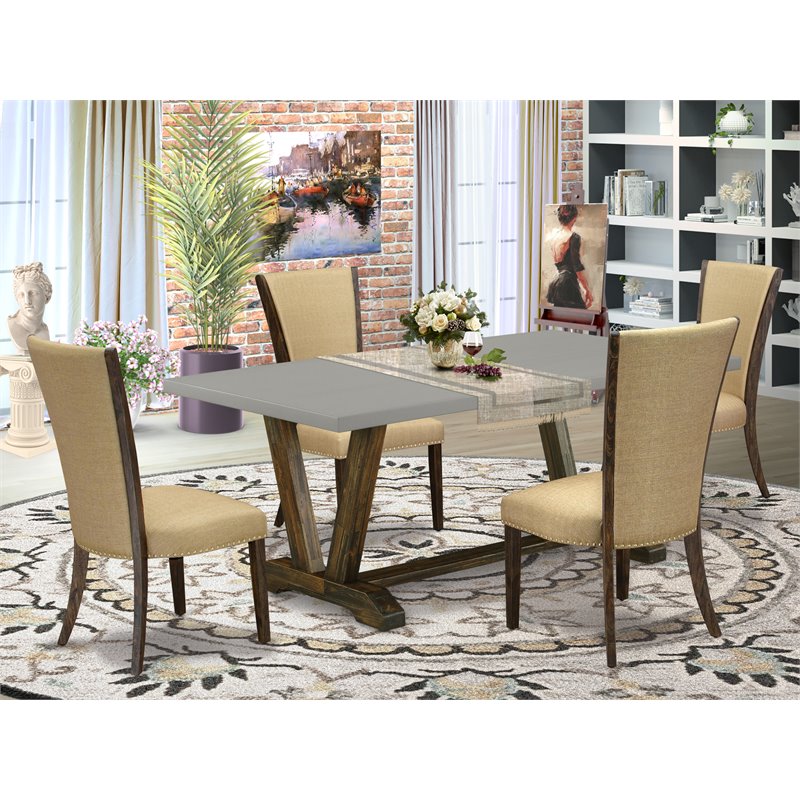 Pemberly Row 5-Piece Dining Set with Parsons Chairs in Distressed Jacobean