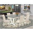 Pemberly Row 7-Piece Dining Table Set with Beige Linen Chairs