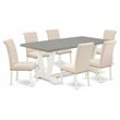 Pemberly Row 7-Piece Dining Table Set with Beige Linen Chairs