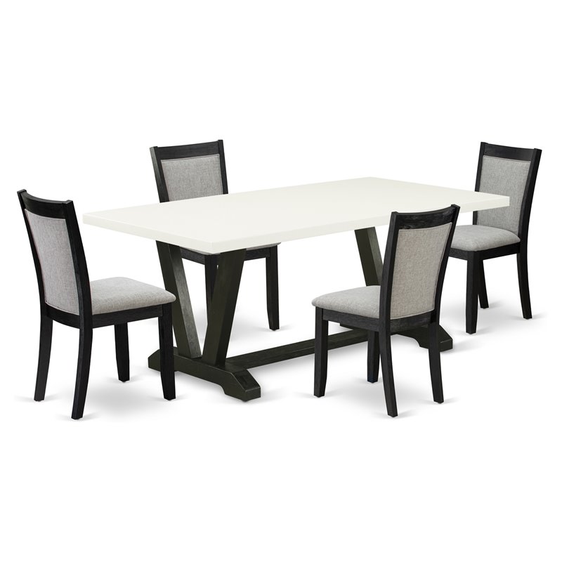 Pemberly Row 5-Piece Dining Table Set in White with Gray Upholstered Chairs