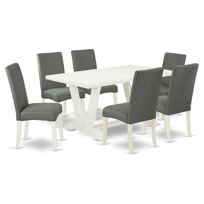 Pemberly Row 7-Piece Wood Dining Set with Parson Chairs in Gray Smoke