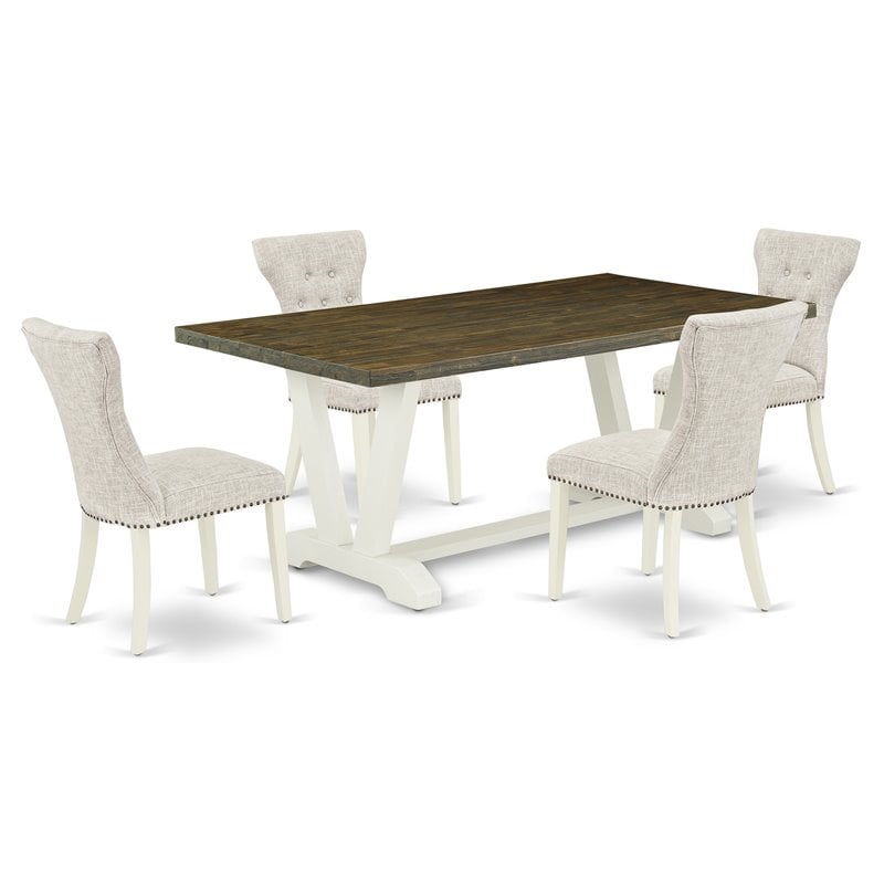 Pemberly Row 5-Piece Dining Set with Cushion Chairs in White & Doeskin