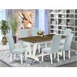Pemberly Row 7-Piece Dining Table Set in Linen White & Baby Blue