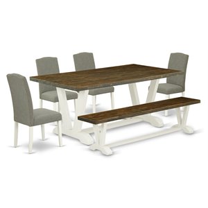 Pemberly Row 6-Piece Wood Dining Set with Linen Dark Shitake Chairs