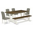 Pemberly Row 6-Piece Wood Dining Set with Linen Dark Shitake Chairs