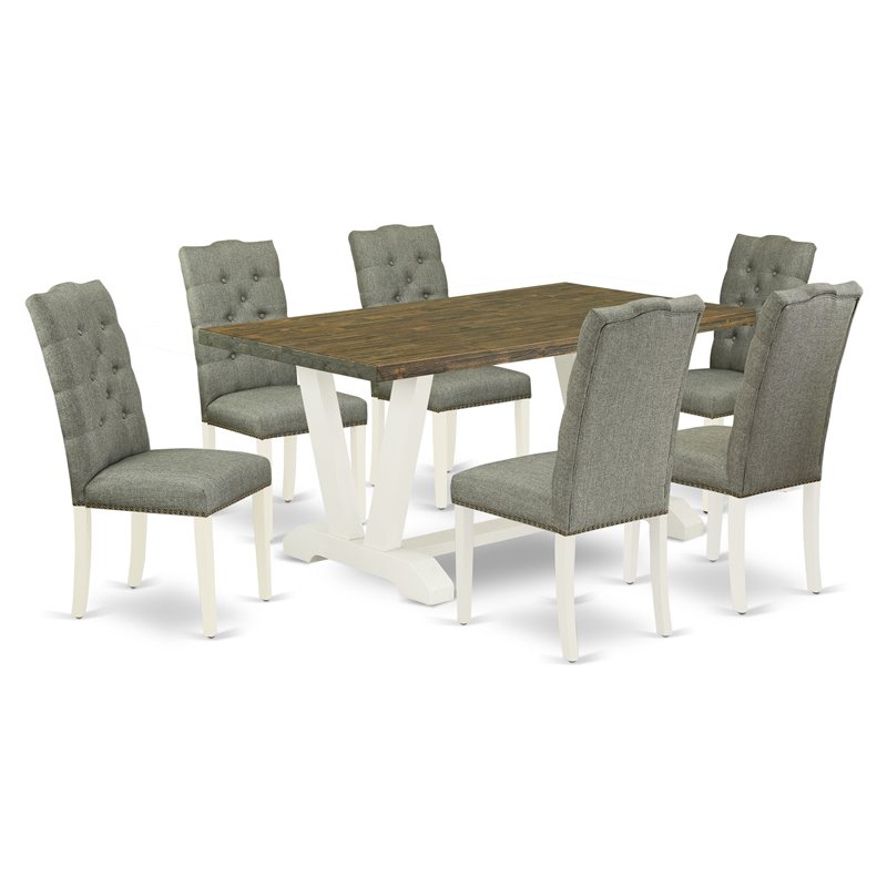 Pemberly Row 7-Piece Wood Dining Set with Linen Upholstered Chairs