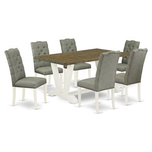 Pemberly Row 7-Piece Wood Dining Set with Linen Upholstered Chairs