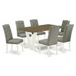 Pemberly Row 7-Piece Wood Dining Set with Linen Upholstered Chairs