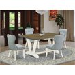 Pemberly Row 5-Piece Wood Dining Set with Parson Chairs in White/Jacobean