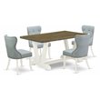 Pemberly Row 5-Piece Wood Dining Set with Parson Chairs in White/Jacobean