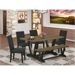 Pemberly Row 6-Piece Dining Room Table Set with Bench in Jacobean/Black