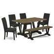 Pemberly Row 6-Piece Dining Room Table Set with Bench in Jacobean/Black