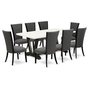 Pemberly Row 9-Piece Wood Dining Set in Dark Gray/Black/White