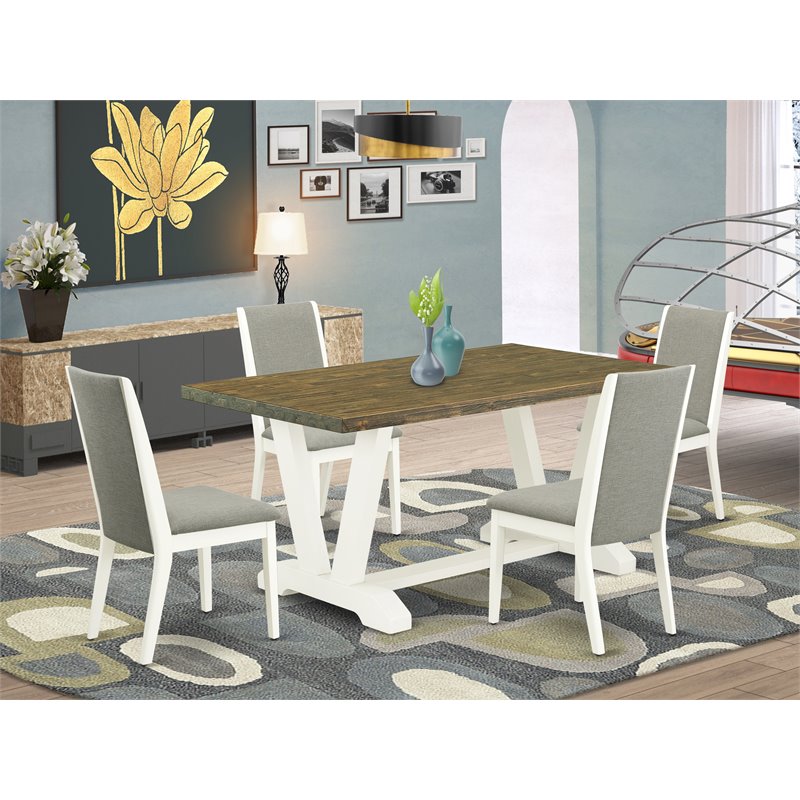 Pemberly Row 5-Piece Wood Dining Set with Parson Chairs in Multicolor