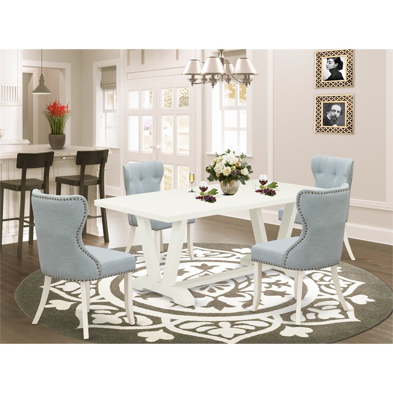 Pemberly Row 5-Piece Rubberwood Dining Set with Parson Chairs in Multicolor