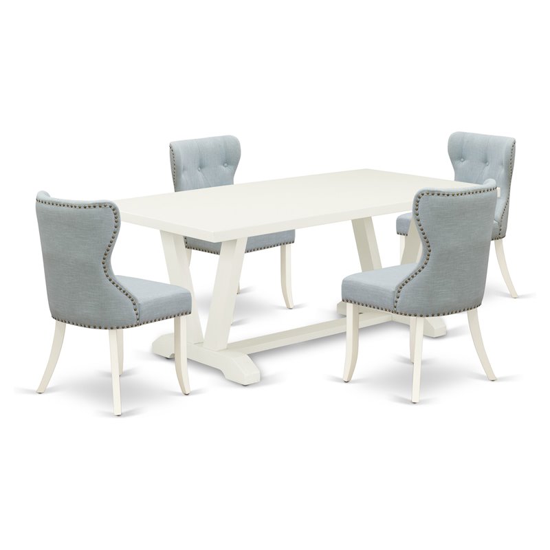 Pemberly Row 5-Piece Rubberwood Dining Set with Parson Chairs in Multicolor