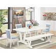 Pemberly Row 6-Piece Rubber Wood Dining Set with Bench in Blue & White