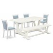 Pemberly Row 6-Piece Rubber Wood Dining Set with Bench in Blue & White