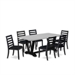 Pemberly Row 7-Piece Dining Set with Cement Finish and Black Linen Chairs