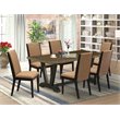 Pemberly Row 7-Piece Wood Dining Set with Linen Seats in Sable & Black