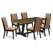Pemberly Row 7-Piece Wood Dining Set with Linen Seats in Sable & Black