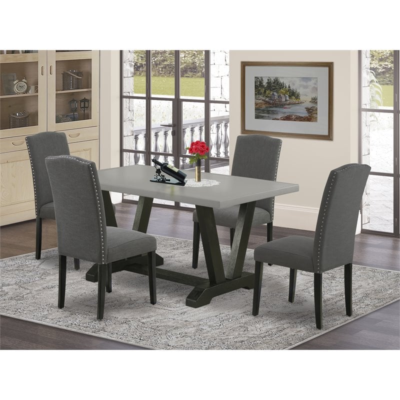 Pemberly Row 5-Piece Wood Dining Room Set in Dark Gotham Gray and Black