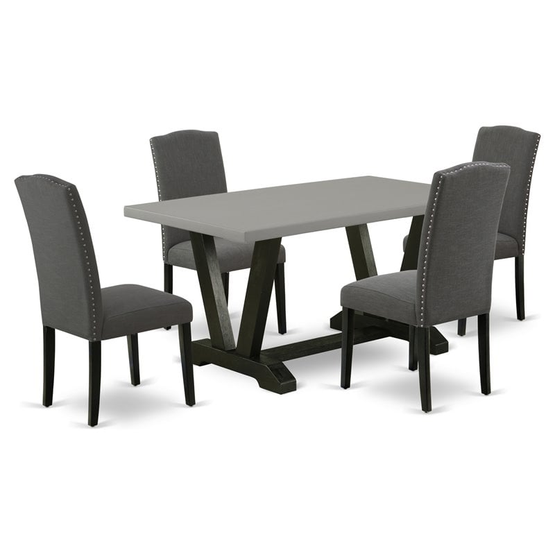 Pemberly Row 5-Piece Wood Dining Room Set in Dark Gotham Gray and Black