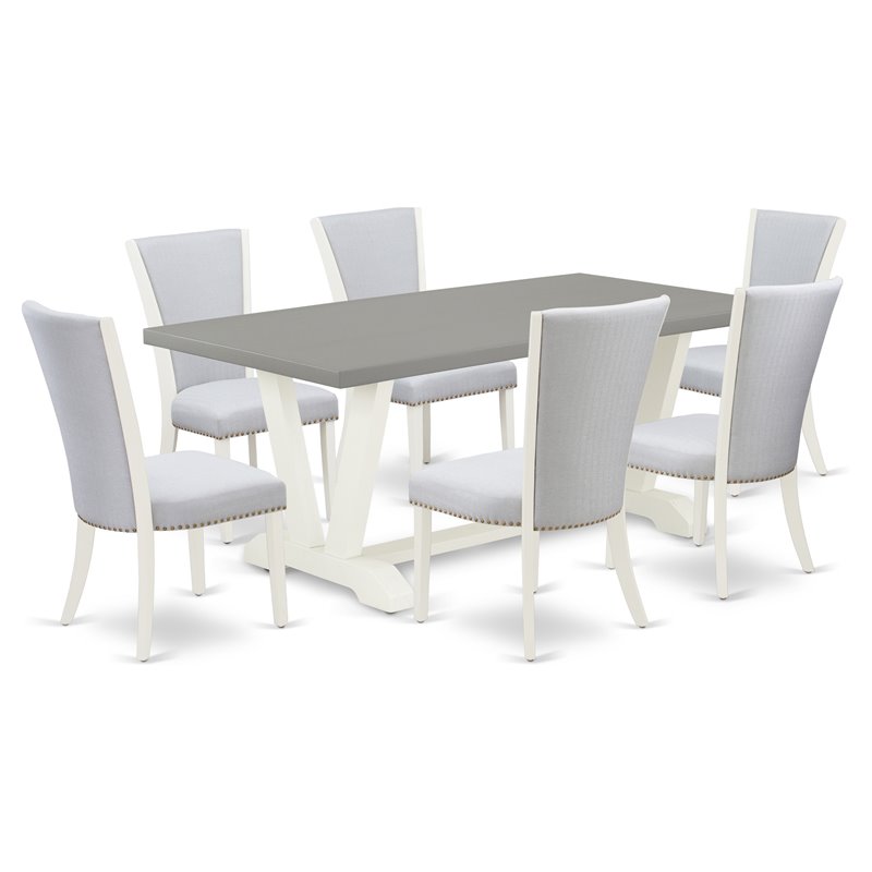 Pemberly Row 7-Piece Wood Dining Set in Gray and Wire Brushed Linen White