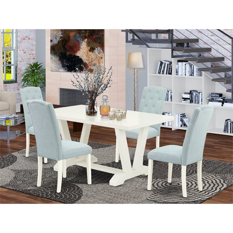 Pemberly Row 5-Piece Wood Dining Set with Linen Seats in White