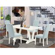 Pemberly Row 5-Piece Wood Dining Set with Linen Seats in White