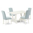 Pemberly Row 5-Piece Wood Dining Set with Linen Seats in White